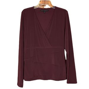 White House Black Market Burgundy Faux Wrap Layered Top Women's Size XL